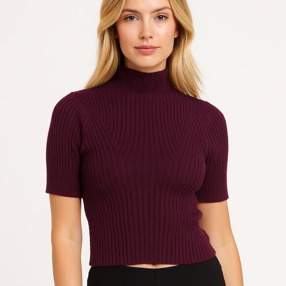 Free People Carly Swit Knit Crop Top - Dark Purple - Medium - Picture 1 of 6